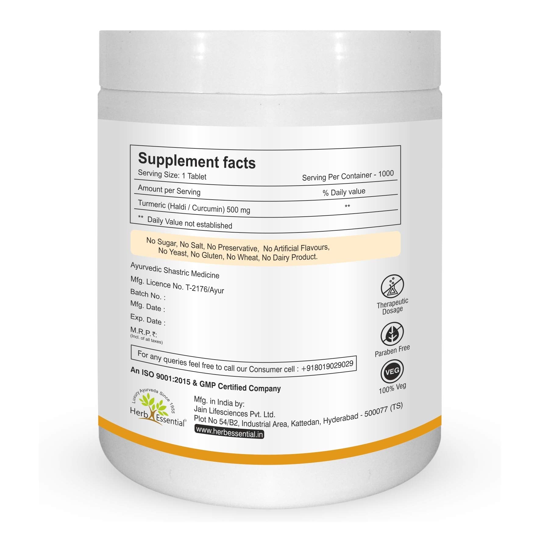 Herb Essential Turmeric Tablets, 500 Mg, 1000 Tablets, Promotes Healthy- image 4