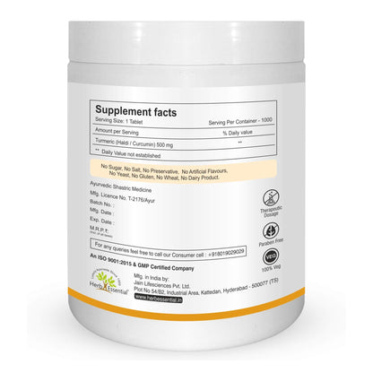 Herb Essential Turmeric Tablets, 500 Mg, 1000 Tablets, Promotes Healthy- image 4