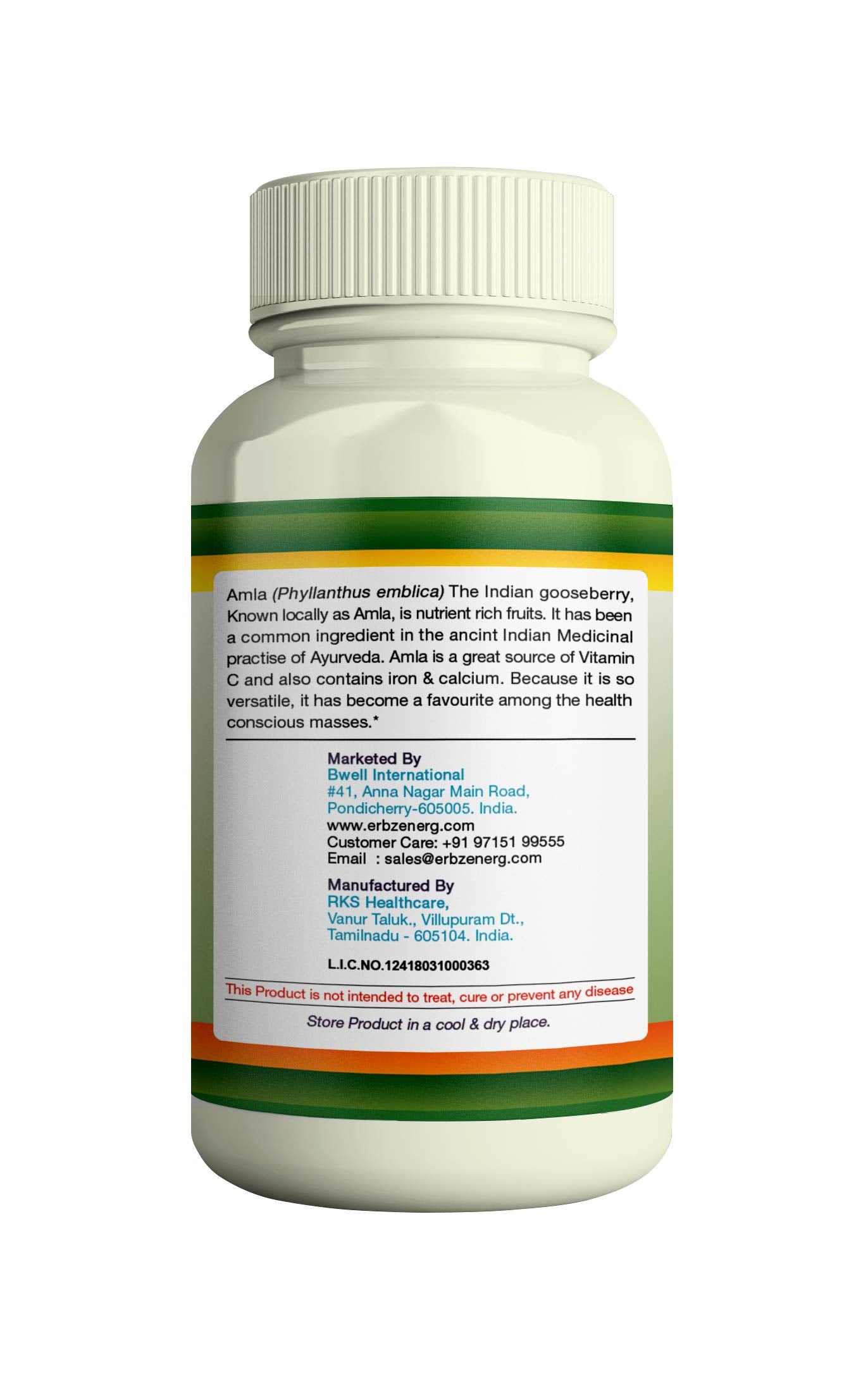 ERBZENERG Organic Amla (Phyllanthus emblica) Amalaki/amalaka 60 Capsules (Pack of 2)
