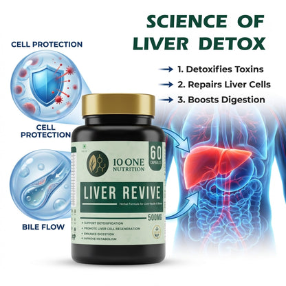 10 One Nutrition Liver Revive Detox 500mg with Kutki, Punarnava & 17 More Herbs | Care Fatty Liver, Digestive Enzymes & Natural Detox Support | 60 Veg Capsules