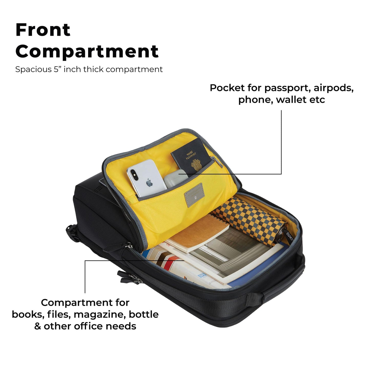 EUME Omega 24L Backpack Bag For Man, Charcoal Black | 3 Large Compartme- image 6