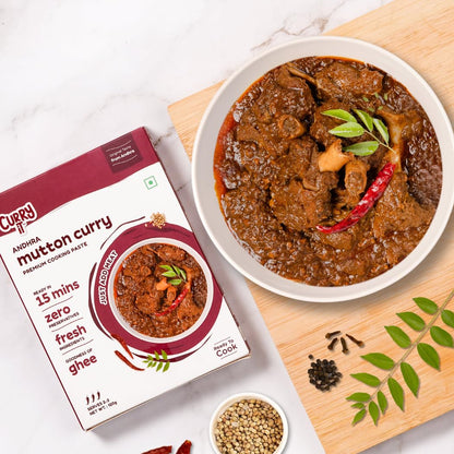 CURRYiT Andhra Mutton Masala Curry Paste 250g | Ready to Cook in 15 mins | Serves 6 | Just add Fresh Chicken, Mutton, Meat, Fish | Made with Ghee | No Preservatives | Eat with Rice | Indian Masala Gravy