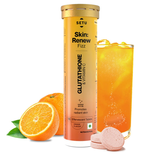 Setu Skin Renew Glutathione Tablets for Glowing Skin | 15 Effervescent Tablets with 500mg L-Glutathione & Vitamin C | Sugar-free Antioxidant & Skin Glow Supplement for Clear Skin | Orange (Pack of 1)