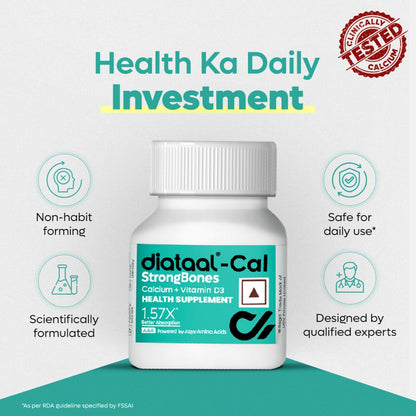 Diataal Calcium supplement for Men & Women | 57% Better Absorption | AAA Cal 500mg + D3 (400 IU) |Calci and Vitamin D3 Tablets | Strong bones & Joint Health|180 Tablets