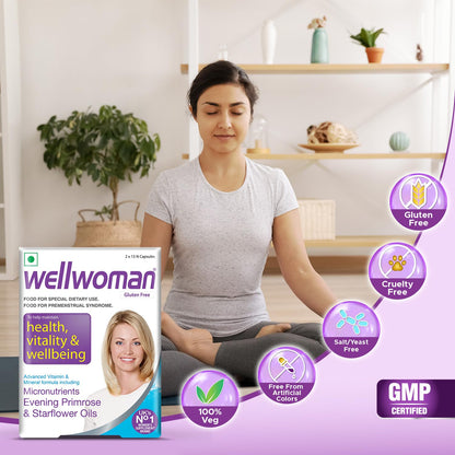 Wellwoman Multivitamin Capsules For Women With Evening Primrose Oil,Magnesium,Vitamin C,B6,Folic Acid To Provide All Round Nutrition,Immunity,Helps Reduce Pms,Pcos Symptoms,30 Veg Capsules,200 grams