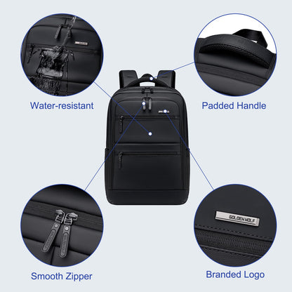 GOLDEN WOLF Business Backpack for Men Multi-pocket 15.6" Laptop Bag Water-resistant 21L Medium Backpack for Office College Daily Use