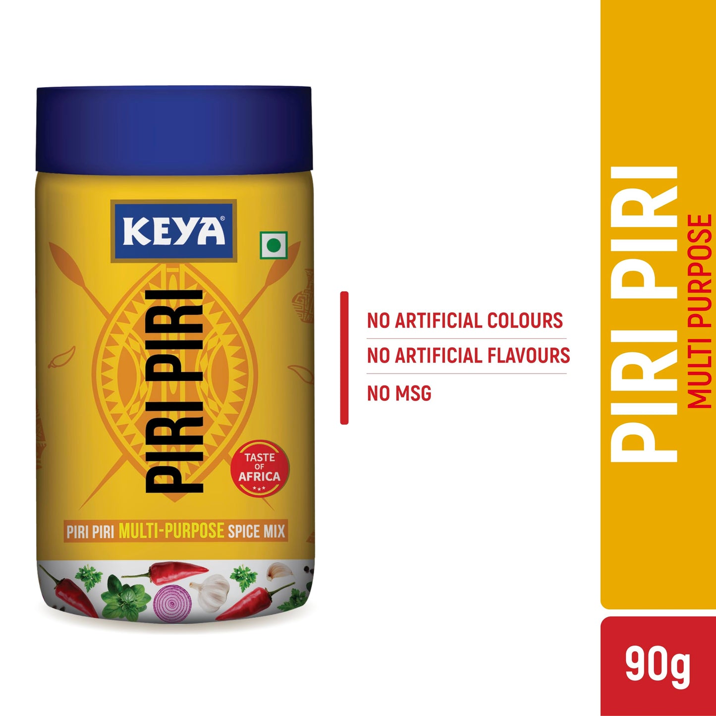 Keya Piri Piri | Peri Peri | Exotic Spice Mix | Multi-purpose Seasoning | Zero Artifical Colours | No Added MSG | Instant Seasoning Mix |Marinade Mix, Dip Mix, Sprinkler| Perfect for Fries, Sweet Corn, Makhana, Papad, Khichdi| 90g/100g