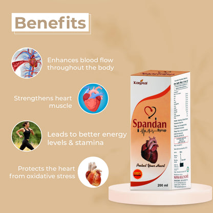 KAYNA HEALTHCARE Spandan Syrup & Capsule Combo | Ayurvedic Heart Health Supplement | Supports Healthy Blood Circulation, Reduces Stress & Promotes Cardiac Wellness | Herbal Nutritional Care