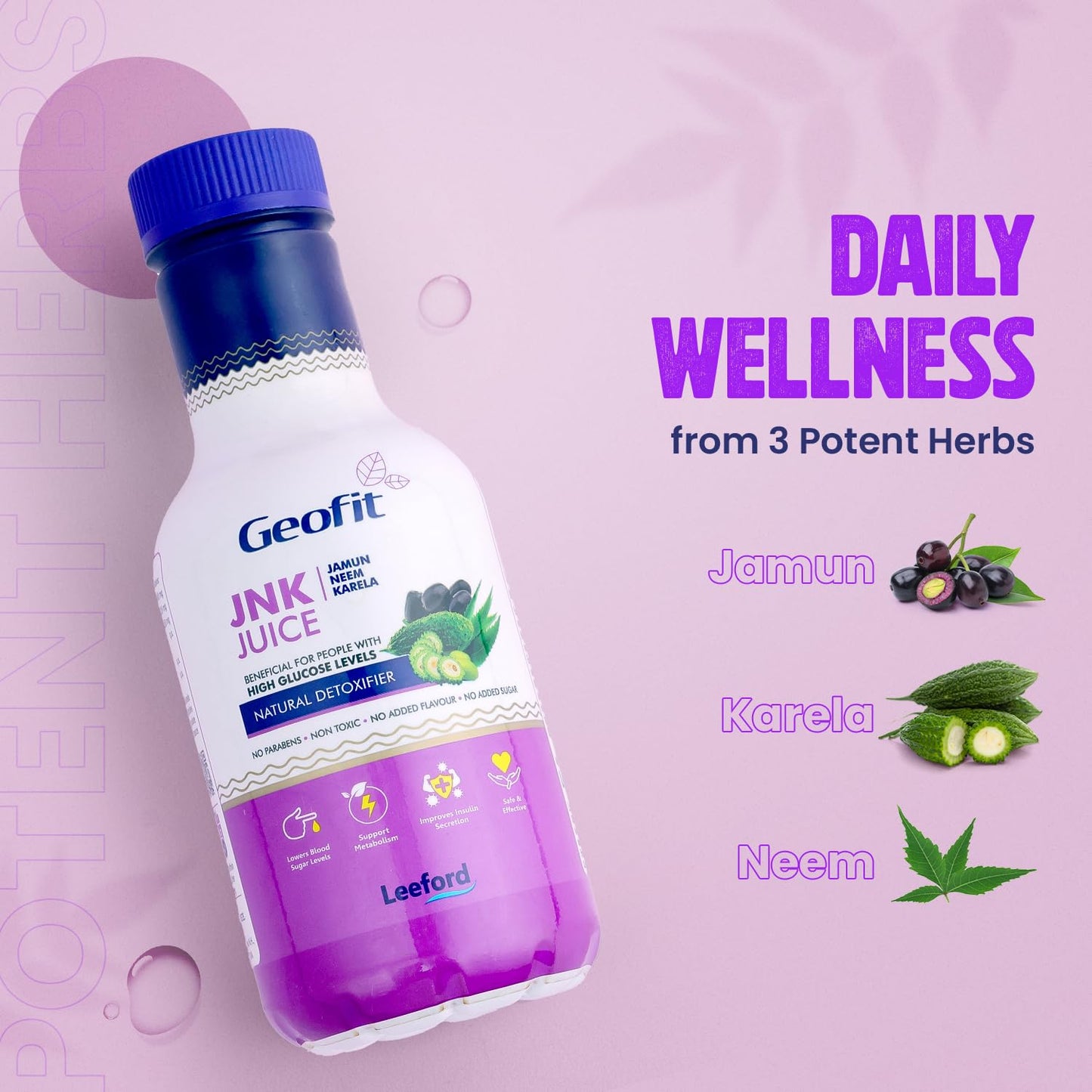 Geofit Jamun Neem Karela Juice 500ml (Pack of 2) | Ayurvedic Juice for Blood Sugar Control, Detox & Cholesterol | Natural Blood Purifier & Gut Cleanser | Supports Metabolism, Weight Management & Diabetic Care | No Sugar, No Parabens, Non-Toxic