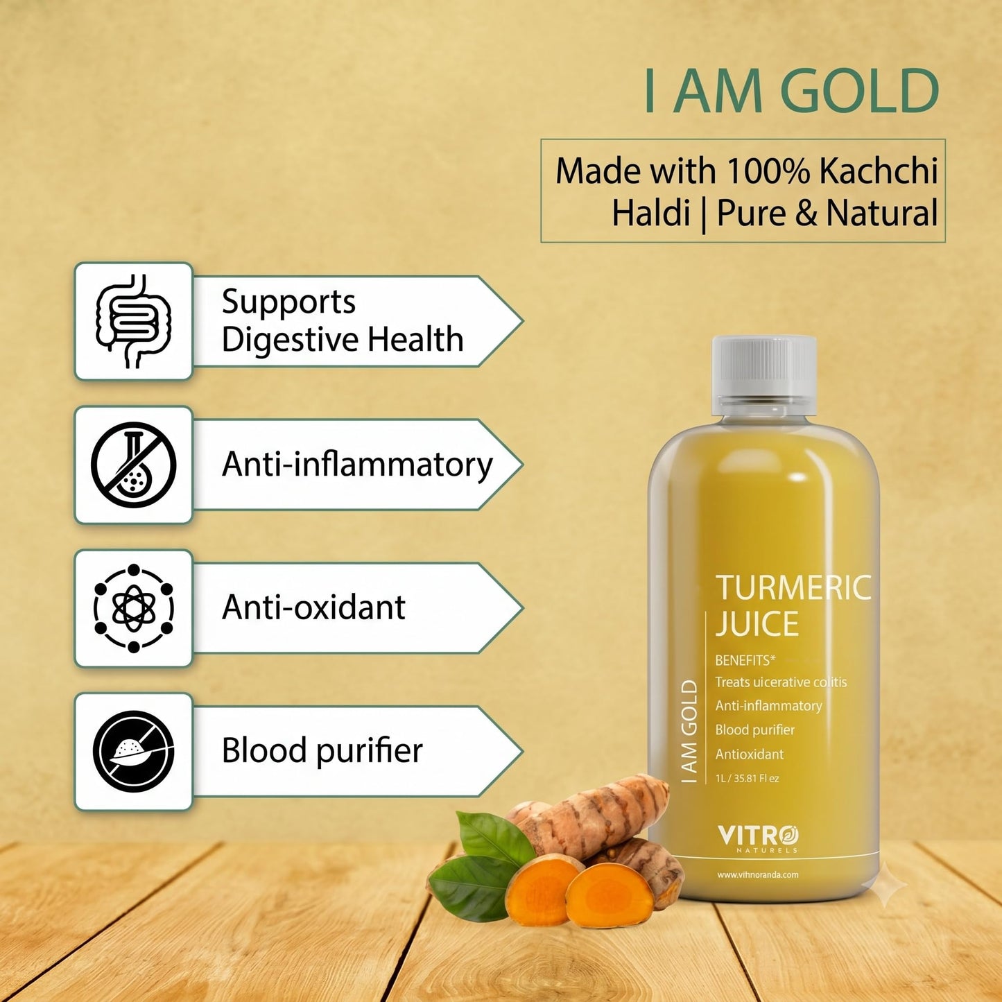 Vitro Turmeric Juice with Black Pepper 1Ltr | Liquid Curcumin Supplement for Joint Support, Inflammation & Immunity | kachi haldi,Fast Absorbing Alternative to Turmeric Capsules & Curcumin Tablets (1ltr)