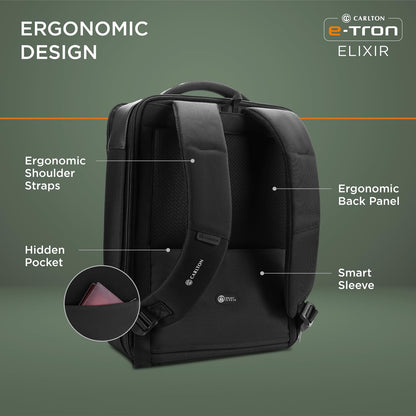 CARLTON Esporta Business Backpack with 15' Laptop Compartment-11L | Premium Anti-Theft/Water Resistant Backpack with added Ergonomic Comfort & Smart Organiser (Jet Black)