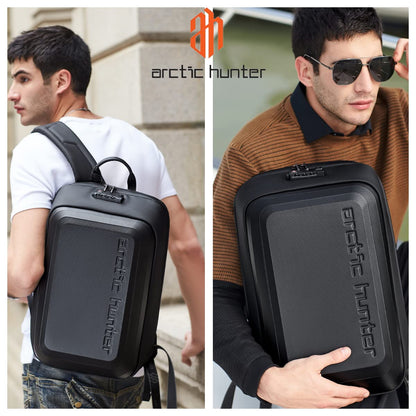 Arctic Hunter Slim Backpack for Men 18L Semi-hard 15.6" Laptop Bag Anti-theft Backpack with Lock with Inner Bottle Pocket Water-resistant Smart Gaming Backpack for Business Daily College Use, Black