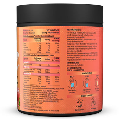 NATURYZ Creatine ATP Energy Blast 3G Creatine | Pre Workout ATP Energy Drink | Electrolytes | Supports Lean Muscle Mass & Volume, Endurance & Power for Intense Workout - 250g(Watermelon)