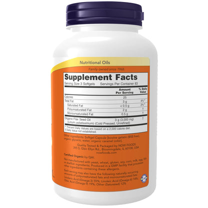 NOW Foods Flax Oil 1000mg, 250 Softgels- image 7