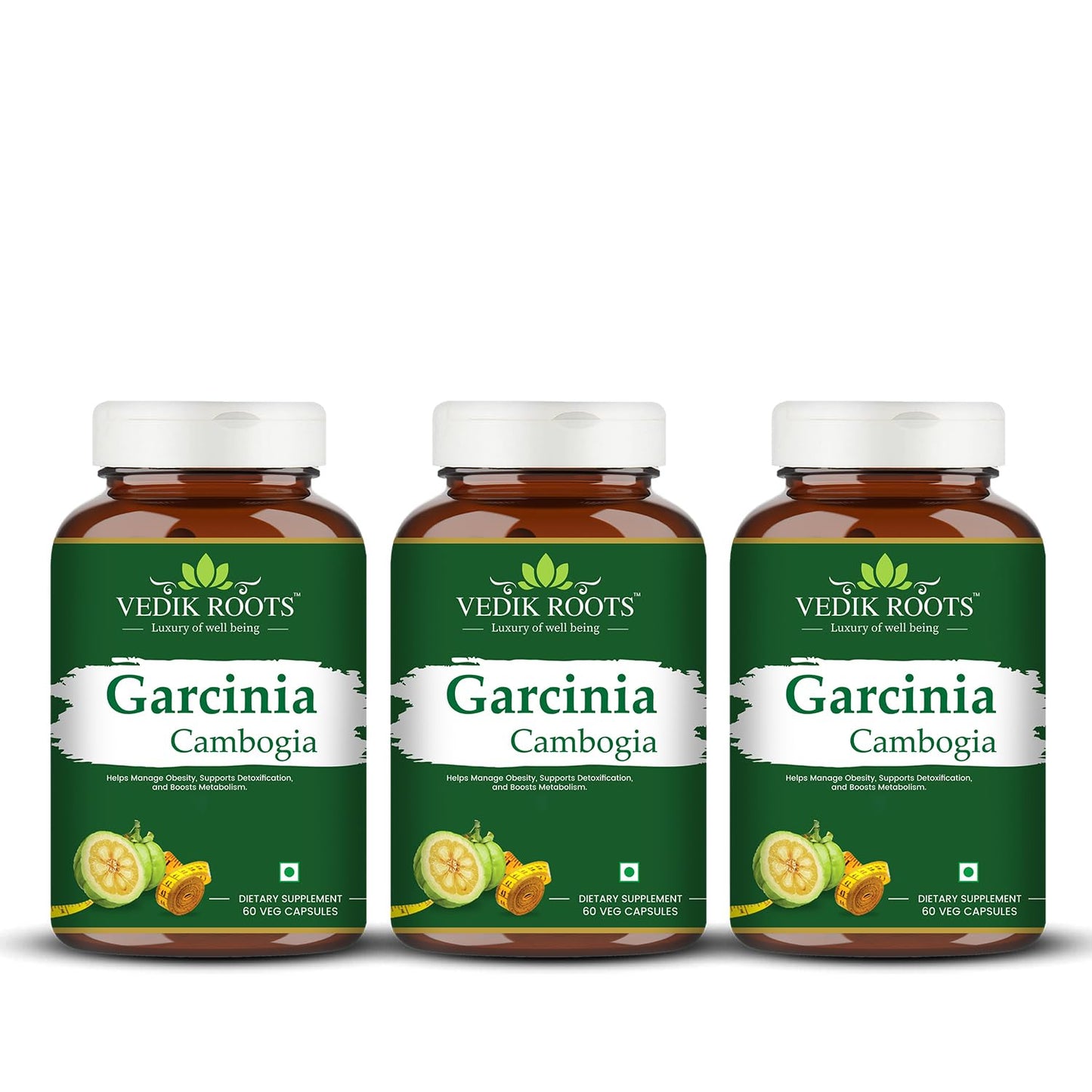 Vedikroots Garcinia Cambogia 180 Veg Capsules|Herbal Supplement for Women & Men| Plant-Based, Improves Fat Metabolism|Helps Weight loss Management|Keto Fat Burner- (Pack of 03)
