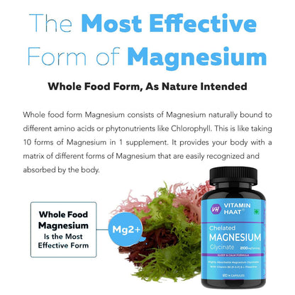Magnesium Glycinate Supplement | Magnesium Supplement with Vitamin B6 and L-Theanine Supports Muscle Recovery & Better Sleep | 2100mg Per Serving | 120 Capsule by VitaminHaat