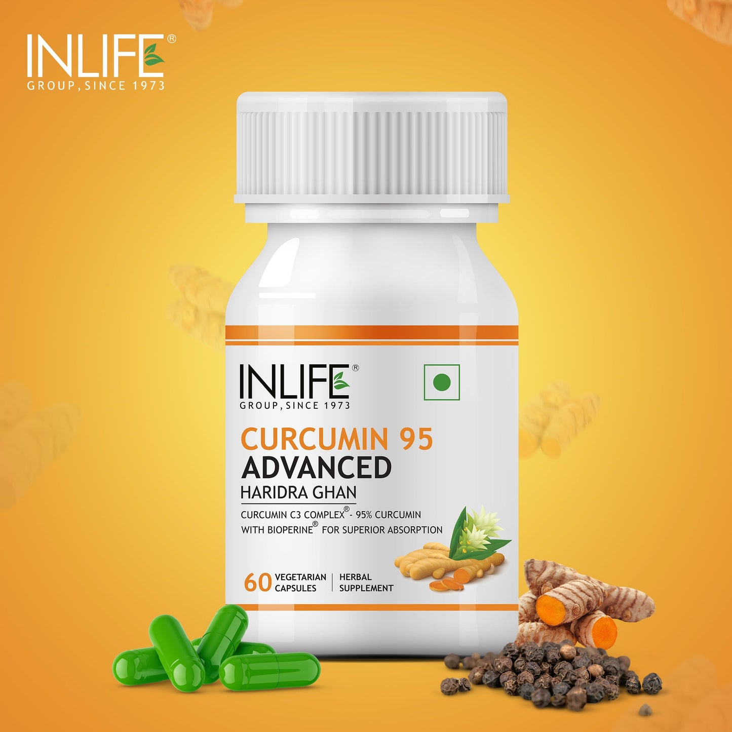 INLIFE Curcumin C3 Complex (95% Curcuminoids) 500 mg Turmeric with BioP- image 2