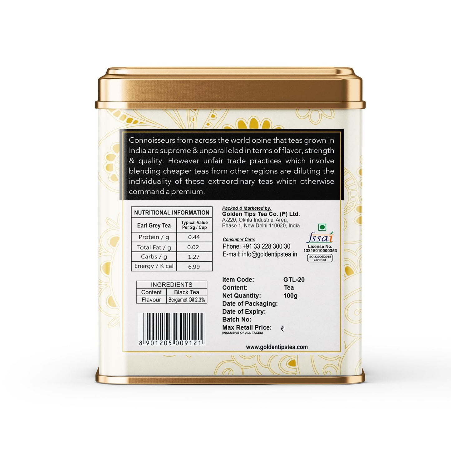 Golden Tips Earl Grey Loose Leaf Black Tea Blended With Oil Of Bergamot, Brew Hot/Iced Tea, (100 Gram, 50 cups)