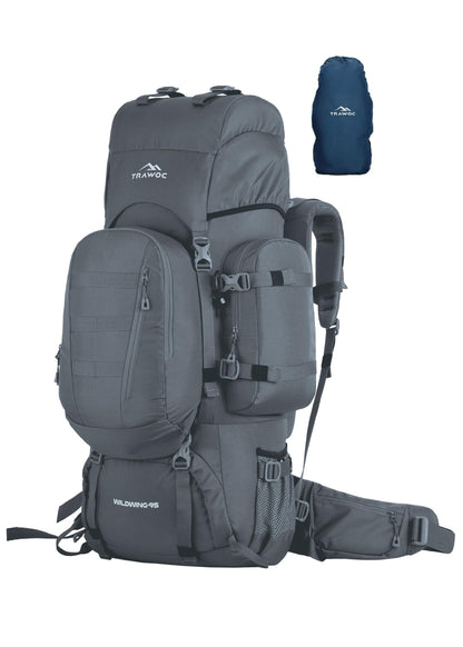 TRAWOC WILDWING 95L (80+15) Internal Frame Trekking Backpack with 15L Detachable Daypack, Rain Cover, Shoe Compartment & Adjustable Fit. Large Rucksack for Travel, Hiking & Camping | 3-Year Warranty