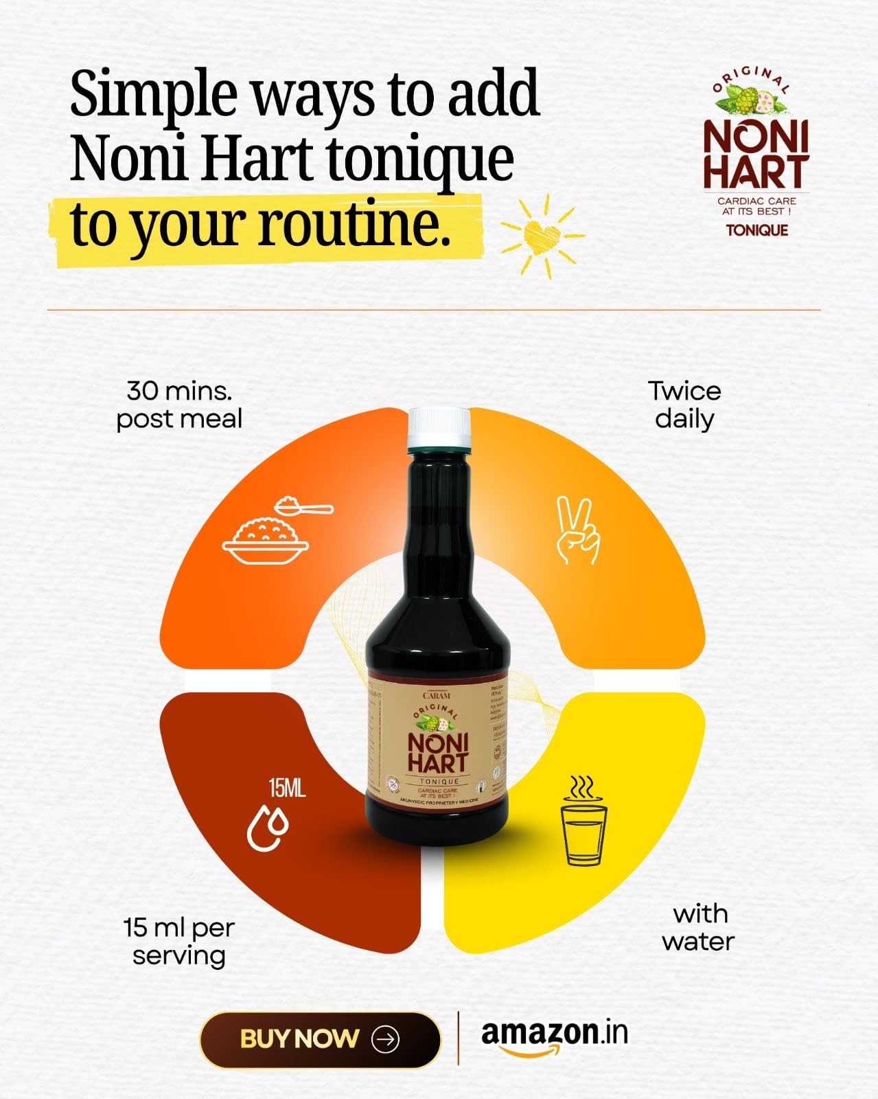 CARAM HEALTHCARE Noni Hart Tonique for Heart health | Effective Cholesterol management | Supplement to clear Heart Blockage (600 ml)