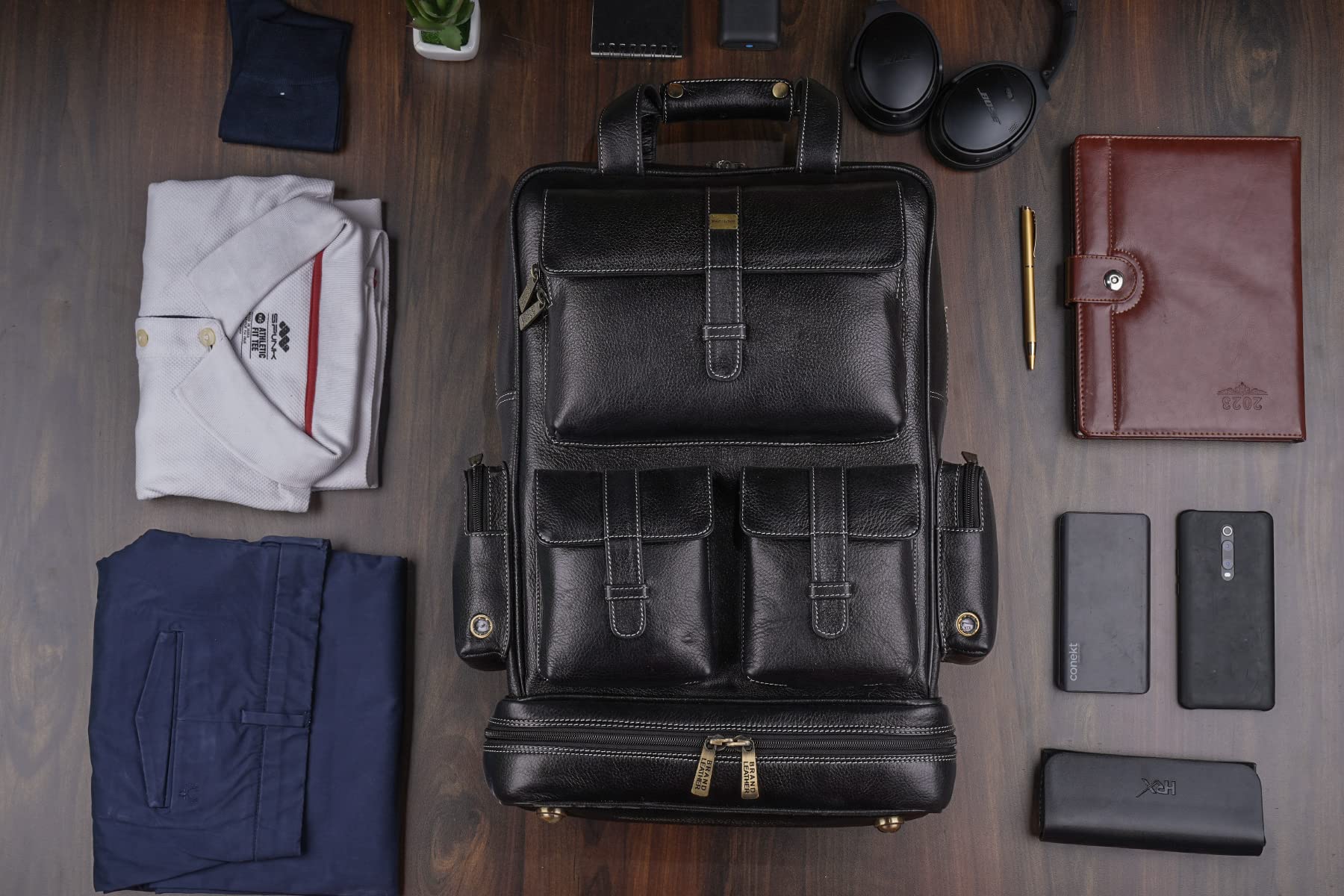 BRAND LEATHER 16 Inch Genuine Leather Large Capacity Laptop Backpack Mu- image 4