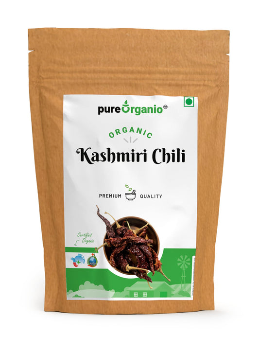 Pure Organio Organic Dried Kashmiri Chilli Whole (kashmiri Byadgi chilli) Authentic Sun Dried Lal Mirch Spice Mild Flavor (200 Gm)