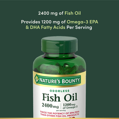 Nature's Bounty Fish Oil 2400 Mg Double Strength Odorless Softgels, Omega 3, 90-Count