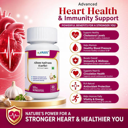 Anjix Garlic Extract, Allium sativum capsules, Supports immune health, 2% Allicin, 500 mg