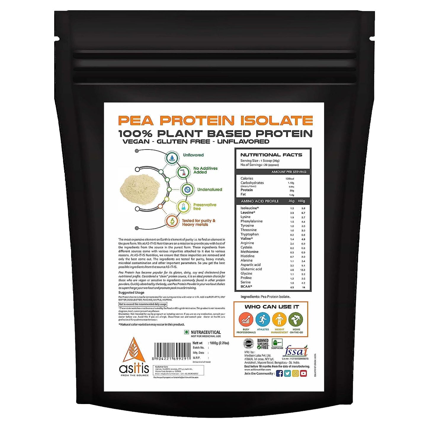 Asitis Nutrition 100% Pea Protein Isolate,28G Protein, Pure Vegan Plant- image 7