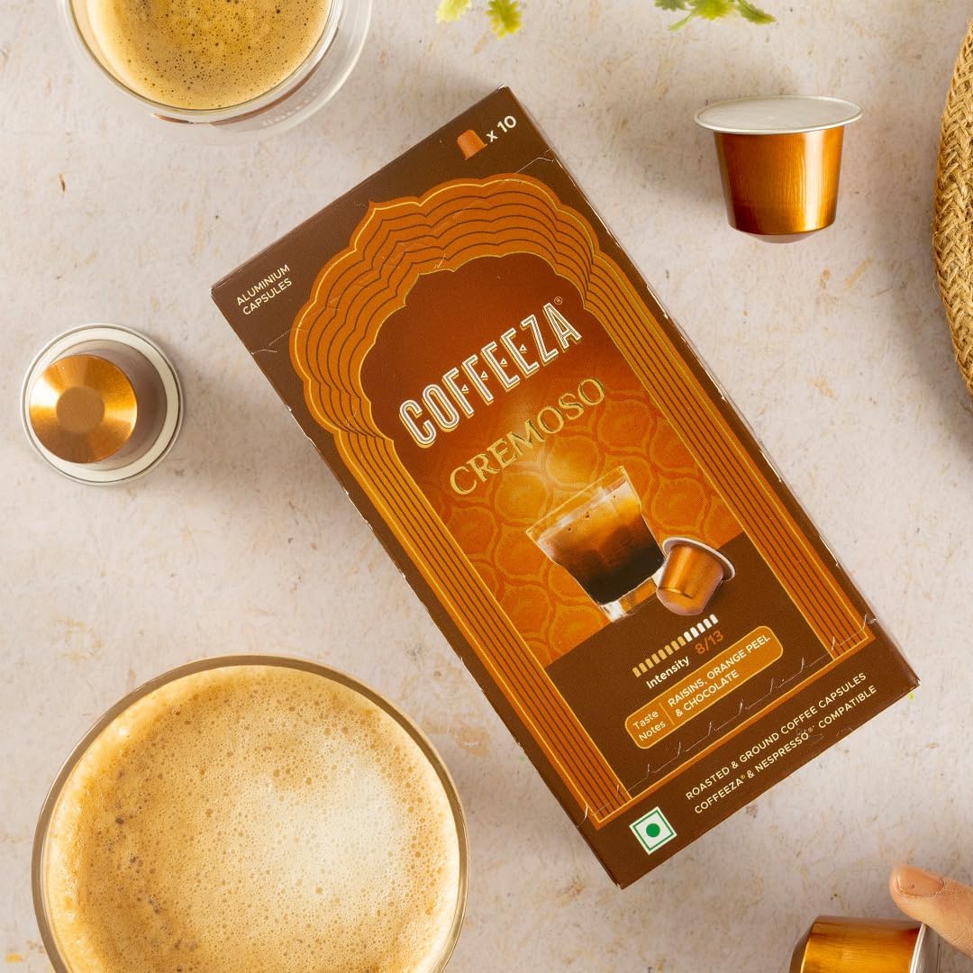 Coffeeza Cremoso Aluminium Coffee Capsules, Intensity – 8/10 - Original line Compatible Coffee Pods (Box of 10)