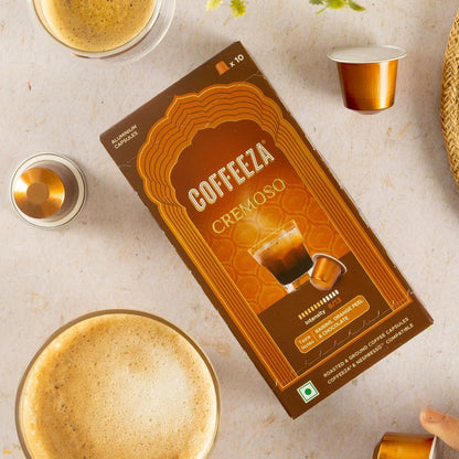 Coffeeza Cremoso Aluminium Coffee Capsules, Intensity – 8/10 - Original line Compatible Coffee Pods (Box of 10)
