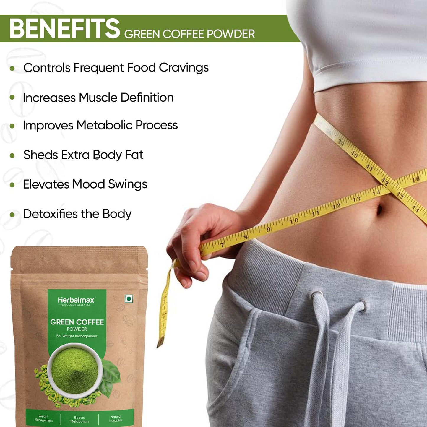 Herbal Max Green Coffee Powder, 3 × 100 gm – Organic Natural Green Coffee for Weight Management, Metabolism, Digestion & Energy Support | Daily Wellness Supplement