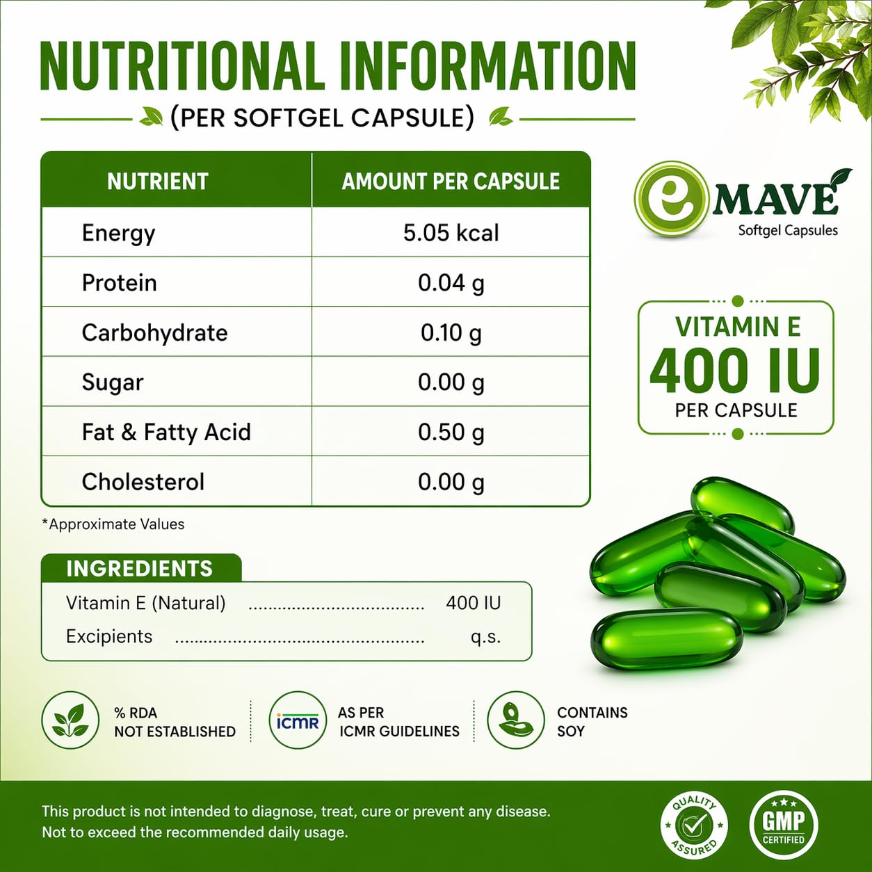 Curemavens Vitamin E 400 IU Softgel Capsules | Vitamin E Supplement for Daily Wellness | Easy-to-Consume Softgels | Nutraceutical Supplement | 30 Softgel Capsules