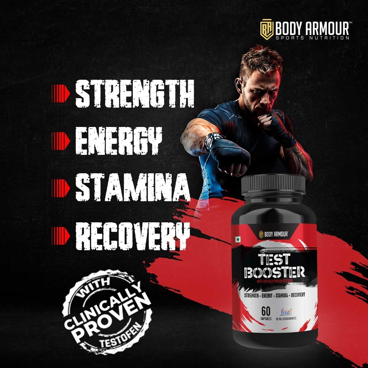 Wellbe Nutrition Body Armour Test Booster (60 Capsules) For Recovery |Strength|Energy Endurance