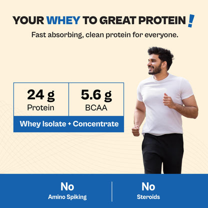 Tata 1mg Ultra Clean Whey Protein Isolate + Concentrate - Natural Mango 36g | 24g Protein, 5.6g BCAA & 30B CFU Probiotics-1 Sachet