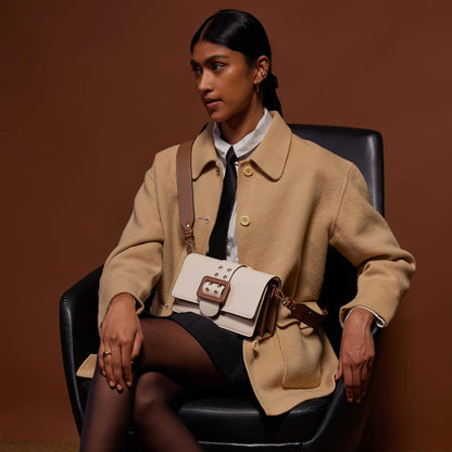 Miraggio Women Adrianne Sling Bag With Adjustable & Detachable Broad Strap |Casual Sling Bags Stylish | Structured Crossbody Bag, Beige