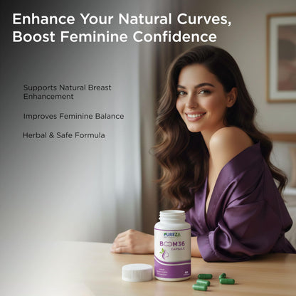 Pureza Naturals BOOM36 Capsule – Natural Herbal Formula for Women’s Wellness & Body Support, Advanced Ayurvedic Supplement, 60 Capsules Bottle for Daily Health Care & Complete Nutritional Support