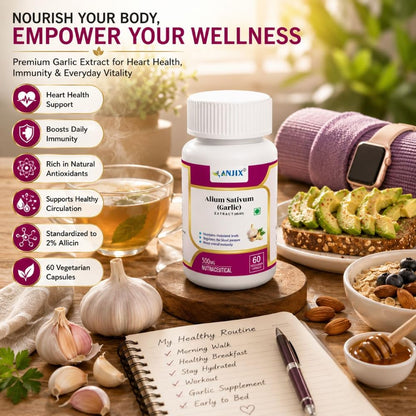 Anjix Garlic Extract, Allium sativum capsules, Supports immune health, 2% Allicin, 500 mg