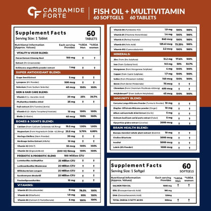 Carbamide Forte Multivitamin + Omega-3 + CoQ10 120mg with Piperine 5mg – 60 Tablets + 60 Softgels + 30 Capsules