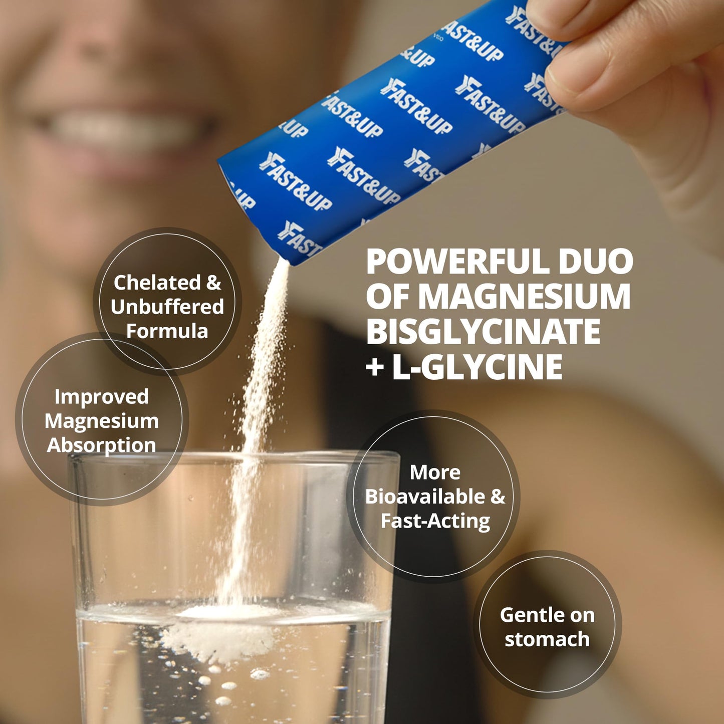 Fast&Up Magnimax - Triple Magnesium Bisglycinate, Citrate, Aspartate | L-Glycine, L-Theanine, Zinc | Power of 6-in-1 | Lime & Lemon Flavour – 15 stick packs in a Pouch