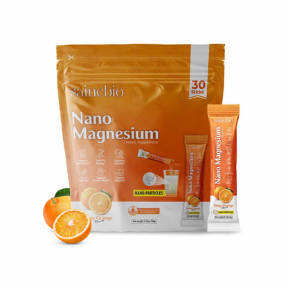 Sainebio Nano Magnesium Powder – 30 Sachets | Tangy Orange Flavor | 300mg High-Absorption Magnesium Supplement | Supports Relaxation, Vitality, Stamina, Digestion & Hydration
