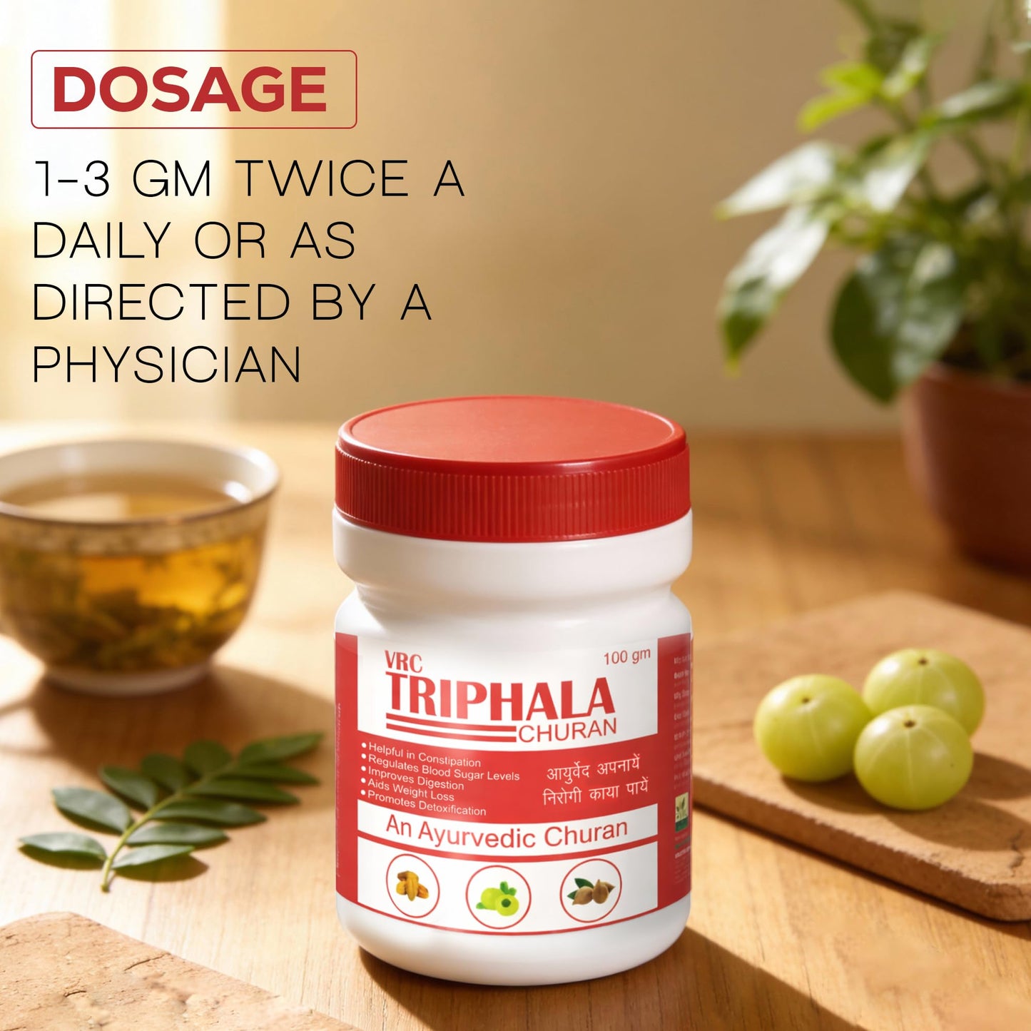 VRC Healthcare Triphala Churan 100g | Ayurvedic Supplement with Amla, Baheda & Harad | Helps in Constipation, Blood Sugar Level, Improves Digestion, Weight Loose, Gut Health, Immunity Booster