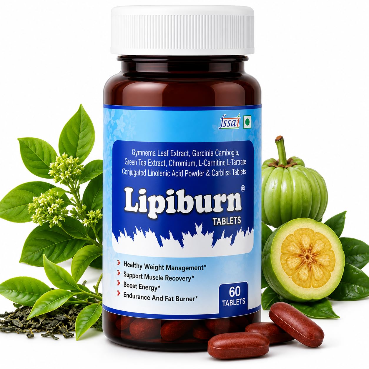 Lipiburn Fat Burner & Weight Management Tablets for Men & Women | Energy Booster & Metabolism Support | Gymnema, Garcinia Cambogia & Green Tea Extract | Supports Muscle Recovery | 60 Tablets