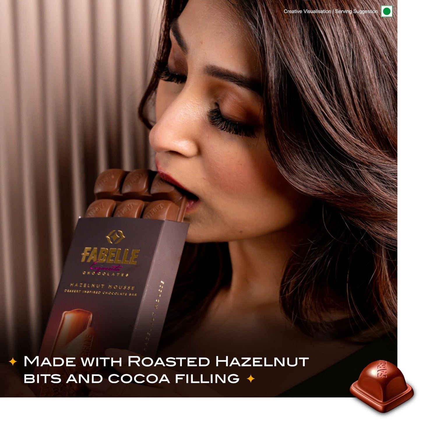 Fabelle Hazelnut Mousse, Centre-filled Luxury Chocolate Bar with Cocoa Mousse and Roasted Turkish Hazelnut Bits, 128g