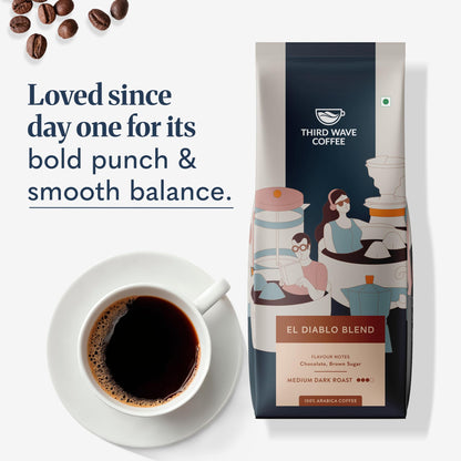 THIRD WAVE COFFEE | El Diablo | 100% Arabica | Medium Dark Roast | Moka Pot | Fine Grind | 250 grams | Pouch
