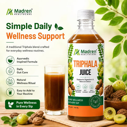 Madren Healthcare Ayurvedic Triphala Juice 750ml | Amla, Baheda & Haritaki Blend | Supports Digestion, Gut Health, Detox & Immunity | Zero Added Sugar | Natural Ayurvedic Herbal Juice | Vegetarian | For Men & Women