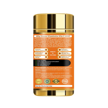 Vitaminnica Vitamin C 1000mg Capsules – Immune Support Supplement, Antioxidant Protection, Supports Skin & Overall Wellness, Vegetarian, Non-GMO, 60 Capsules