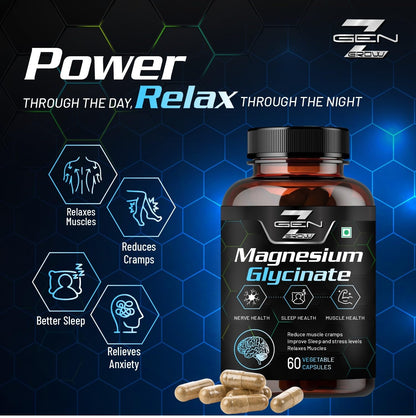 GenZ grow Magnesium Glycinate Double Strength Bisglycinate with Oxide High Absorption Formula Supports Muscle & Nerve Health 60 Veg Capsules (Pack 2)