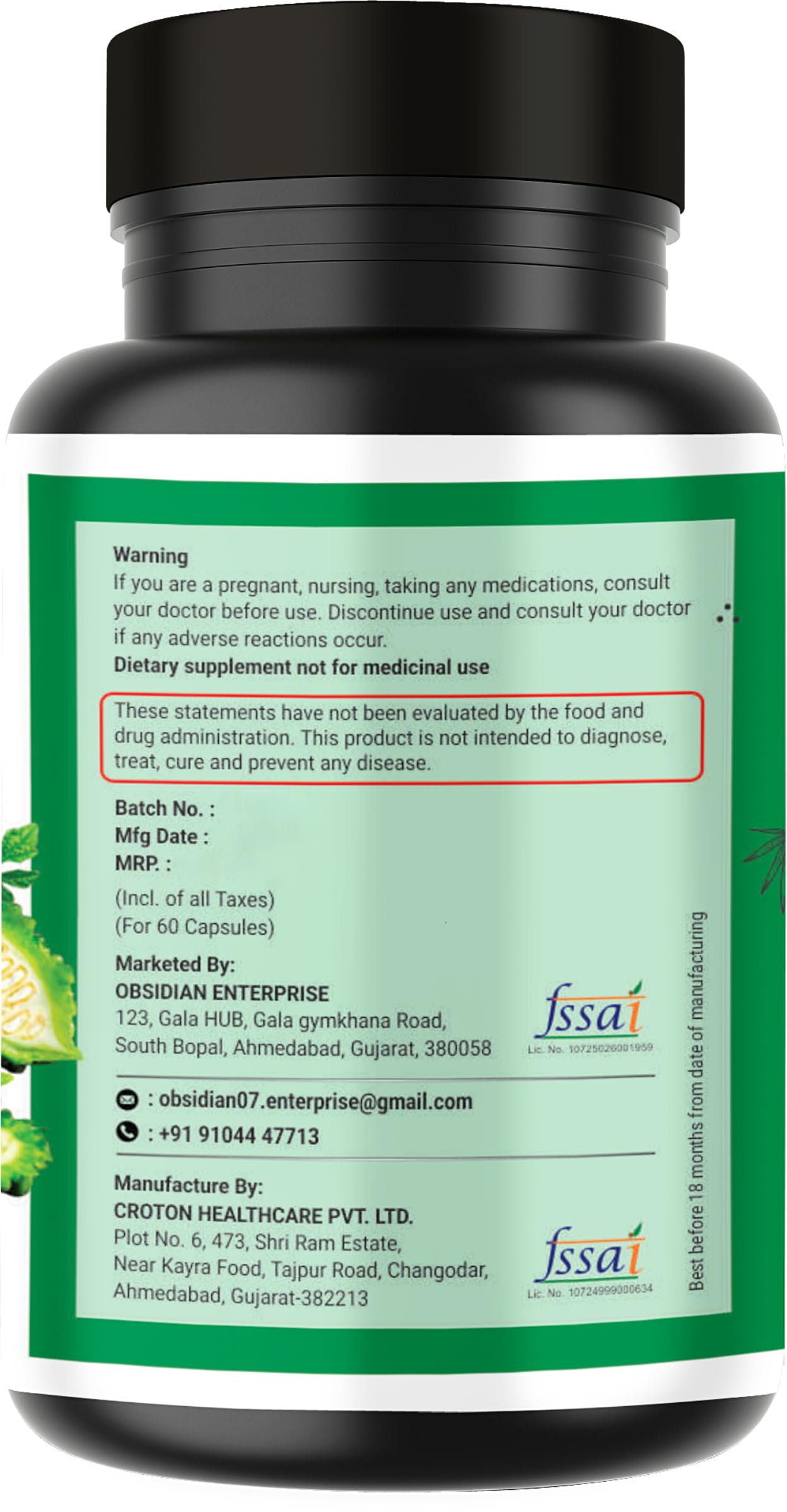 OBSIDIAN NUTRACEUTICALS Blood Sugar Care Supplement Capsules with Karela, Jamun, Methi & Neem Extract | Support Healthy Blood Sugar Levels, Supports Liver Function & Detoxification | 60 Vegetarian Capsules