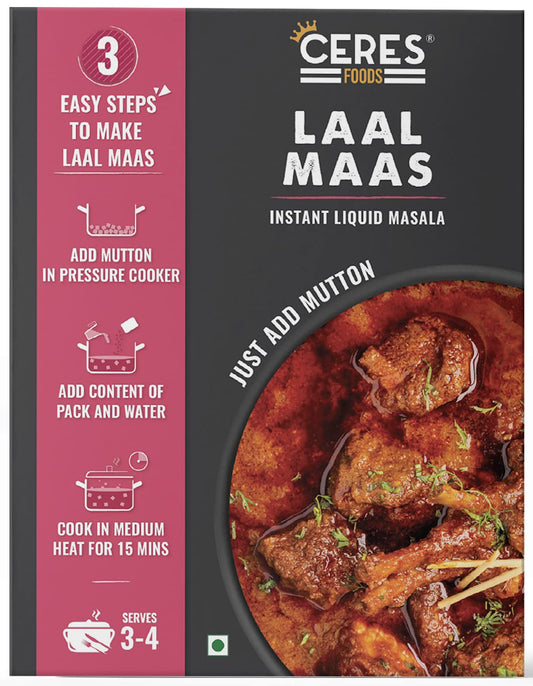 Ceres Foods Rajasthani Laal Maas Instant Liquid Masala | 3 steps Recipe | Laal Maas Gravy | Ready in 15 Mins | Serves 4 | No Preservatives | 200g | Just add Mutton
